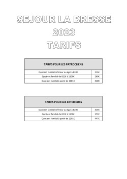 TARIFS SEJOURS Hiver 2023