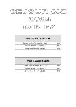 TARIFS SEJOURS Hiver 2024