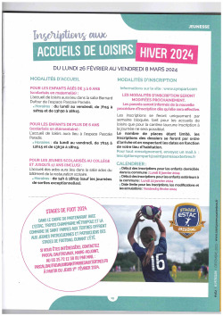 INSCRIPTIONS ACCUEILS DE LOISIRS HIVER 2024